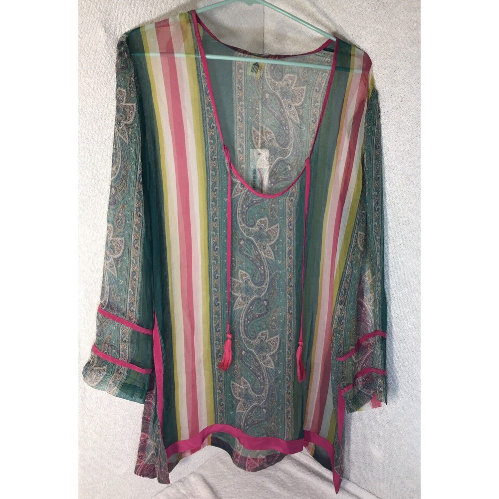 Beach House Brand 100% Silk Paisley, Stripes & Tassel Ties Beach Coverup Sz M